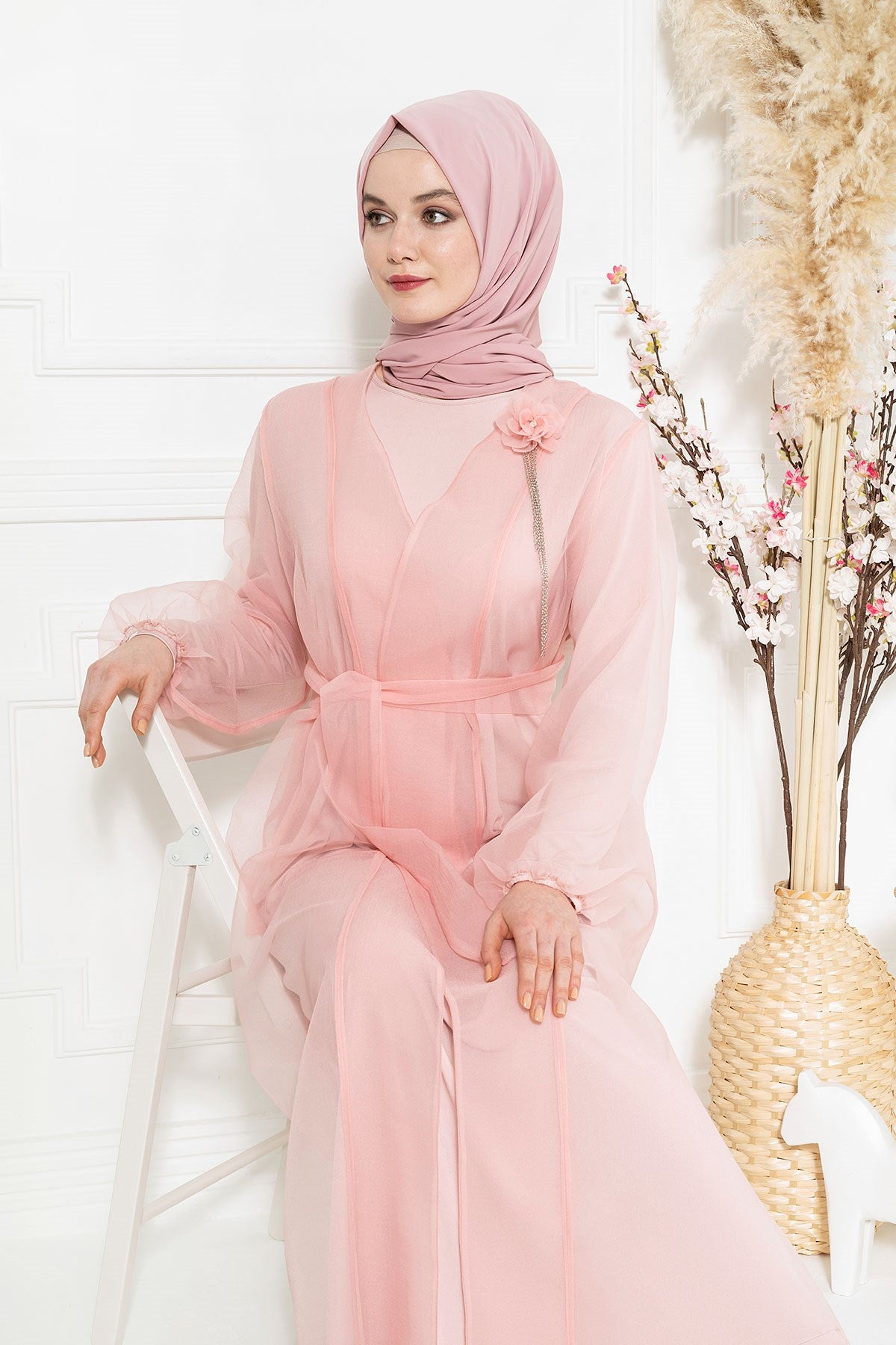3433 Asya Takım - Pudra Organze