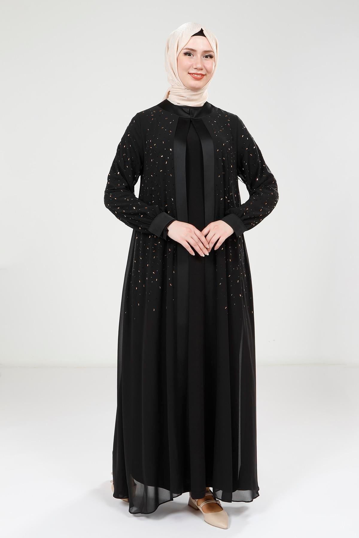 9321 ABAYA ŞİFON - Siyah