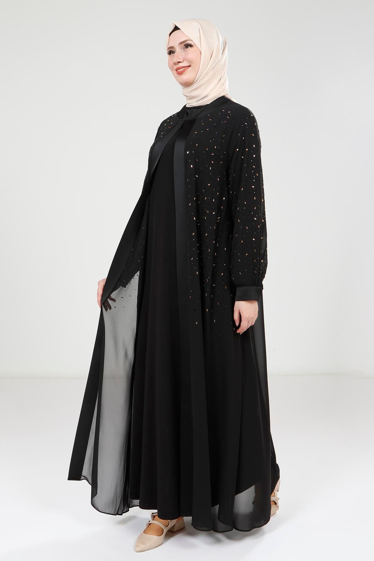 9321 ABAYA ŞİFON - Siyah