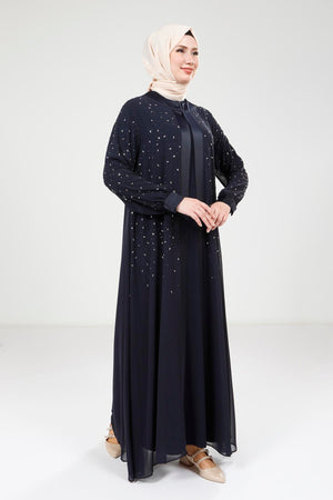 9321 ABAYA ŞİFON - Lacivert