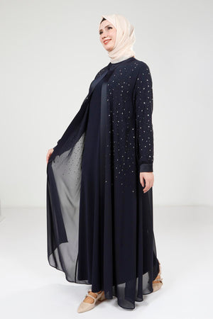 9321 ABAYA ŞİFON - Lacivert