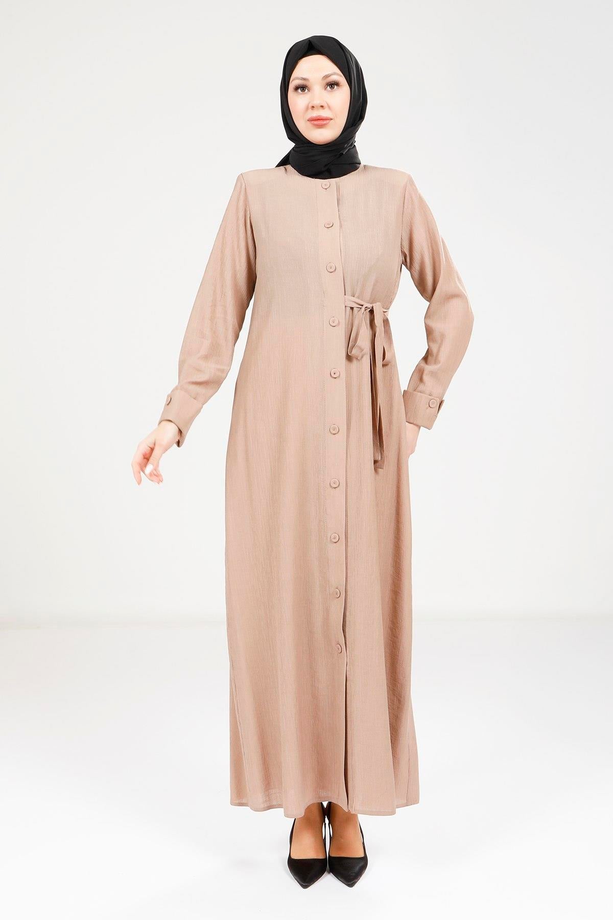 9181 Düğmeli Elbise - Bej