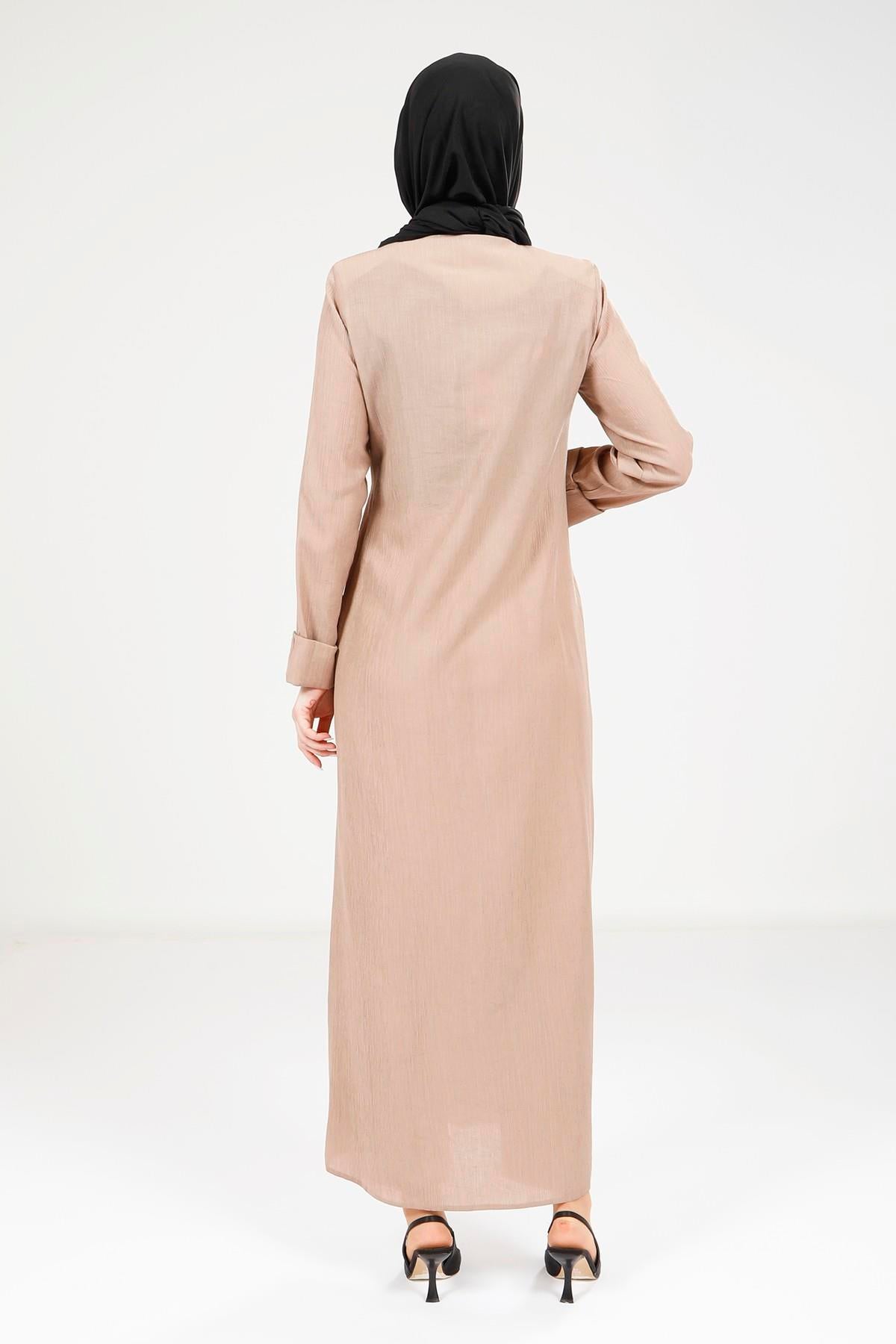 9181 Düğmeli Elbise - Bej