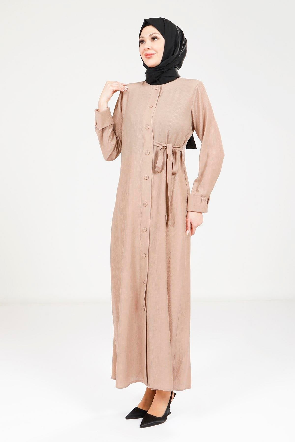 9181 Düğmeli Elbise - Bej