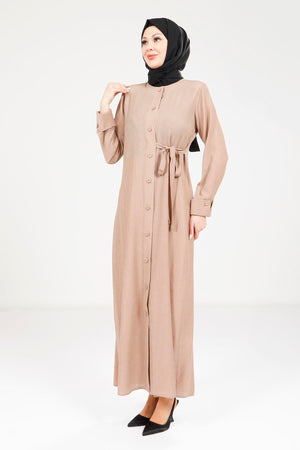 9181 Düğmeli Elbise - Bej