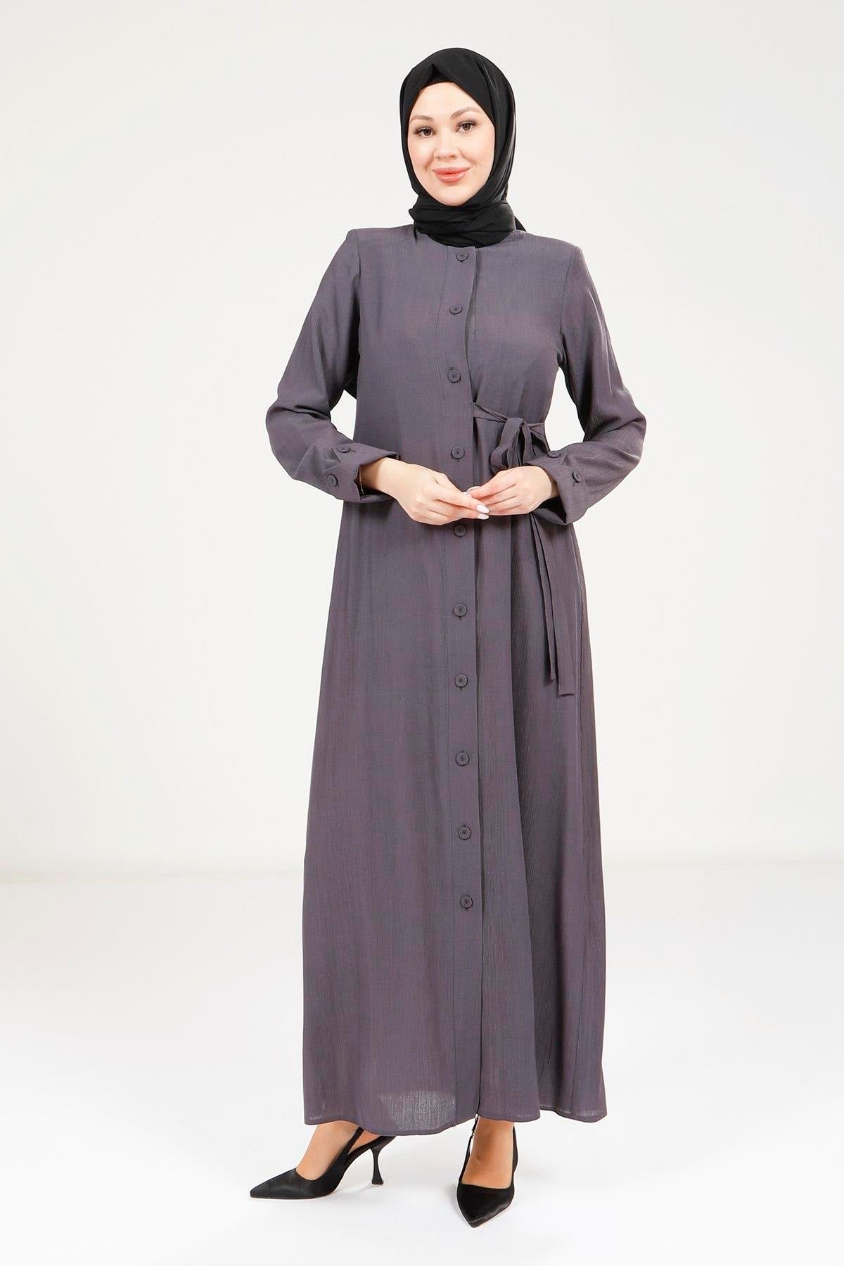9181 Düğmeli Elbise - KOYU GRİ