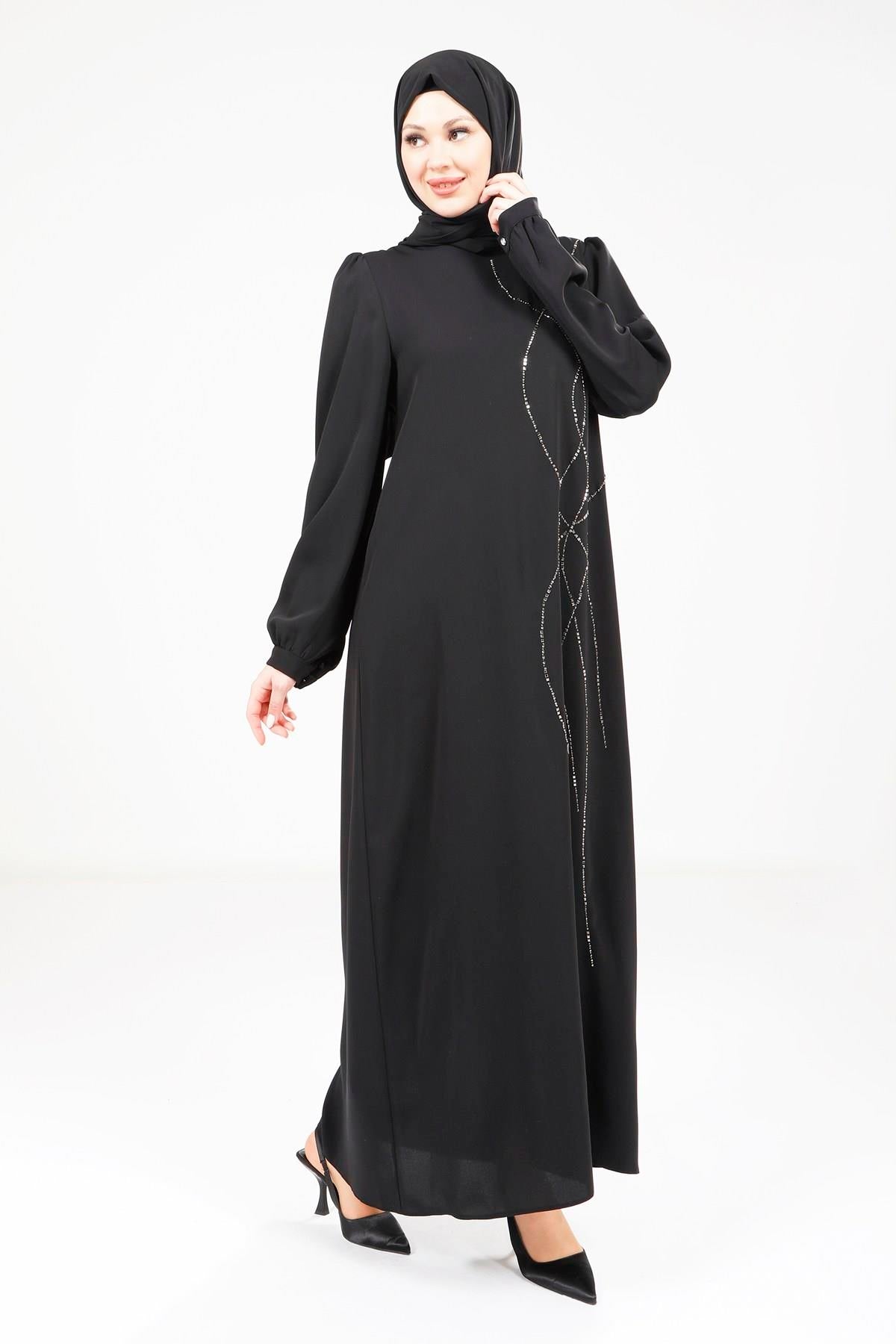 9318 ELBİSE OMUZ PİLELİ - Siyah