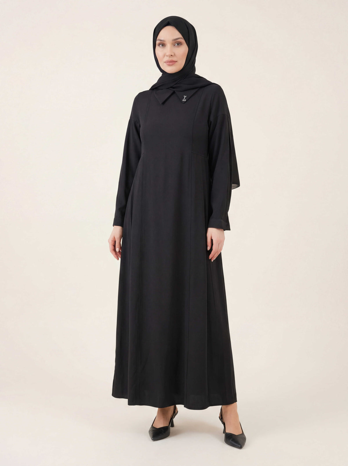 9342 Pileli Elbise - Siyah