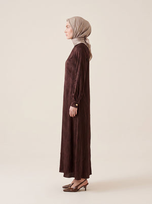 9728-2 Desenli Elbise - Acı Kahve