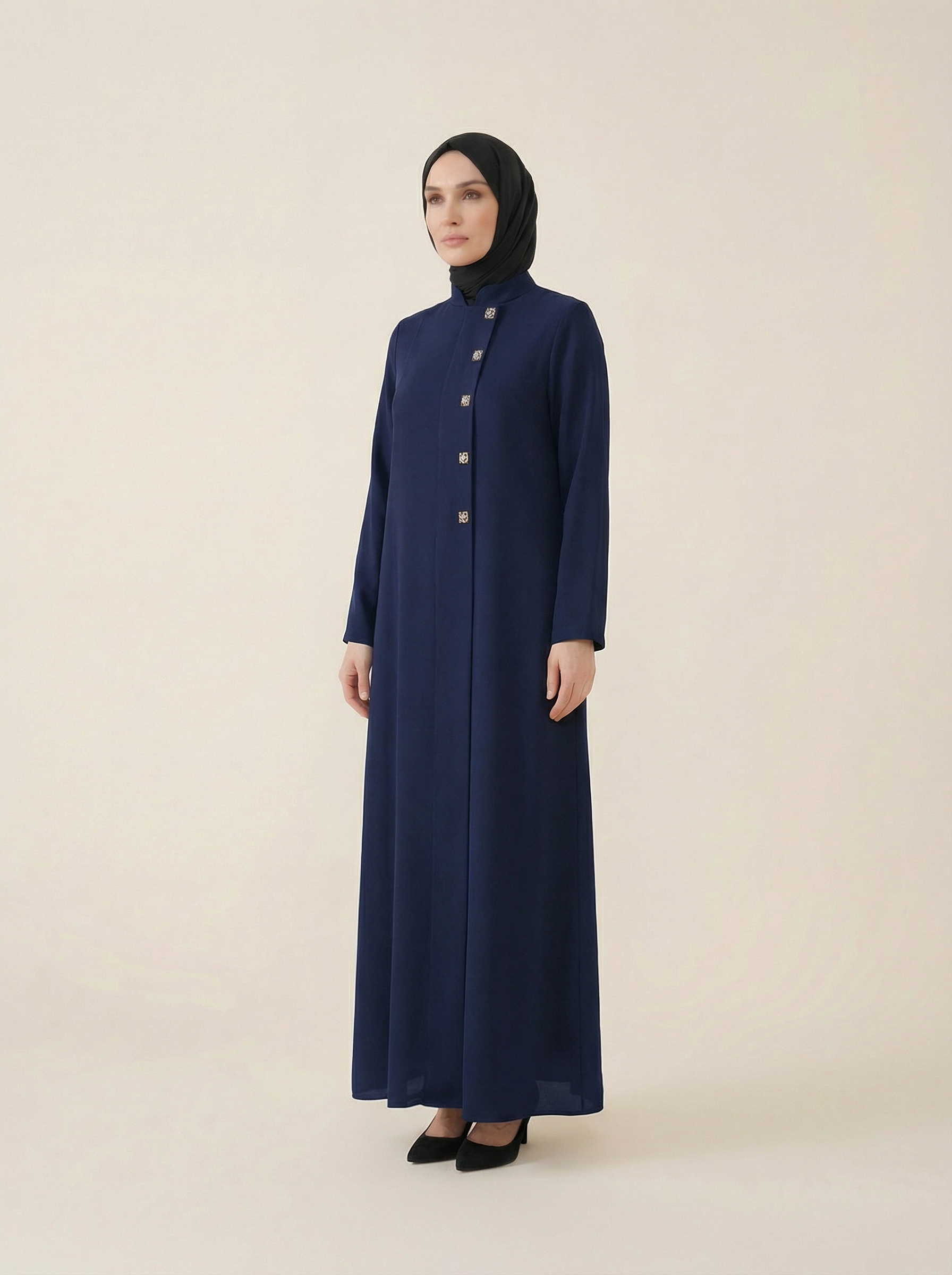 9558 Kare Aksesuarlı Ferace - Lacivert