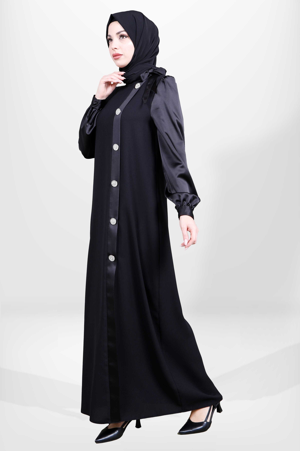 5576 ELBİSE SATEN - Siyah