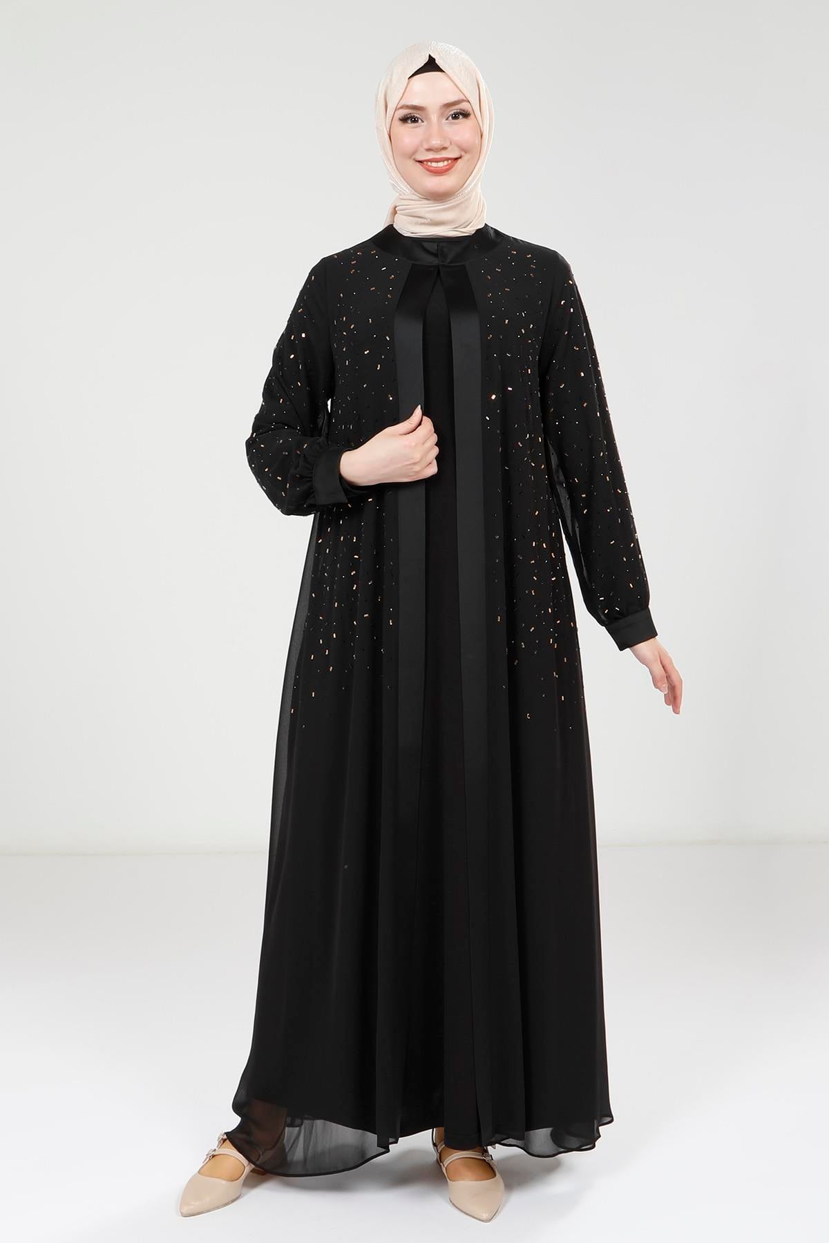 9321 ABAYA ŞİFON - Siyah