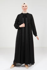 9321 ABAYA ŞİFON - Siyah