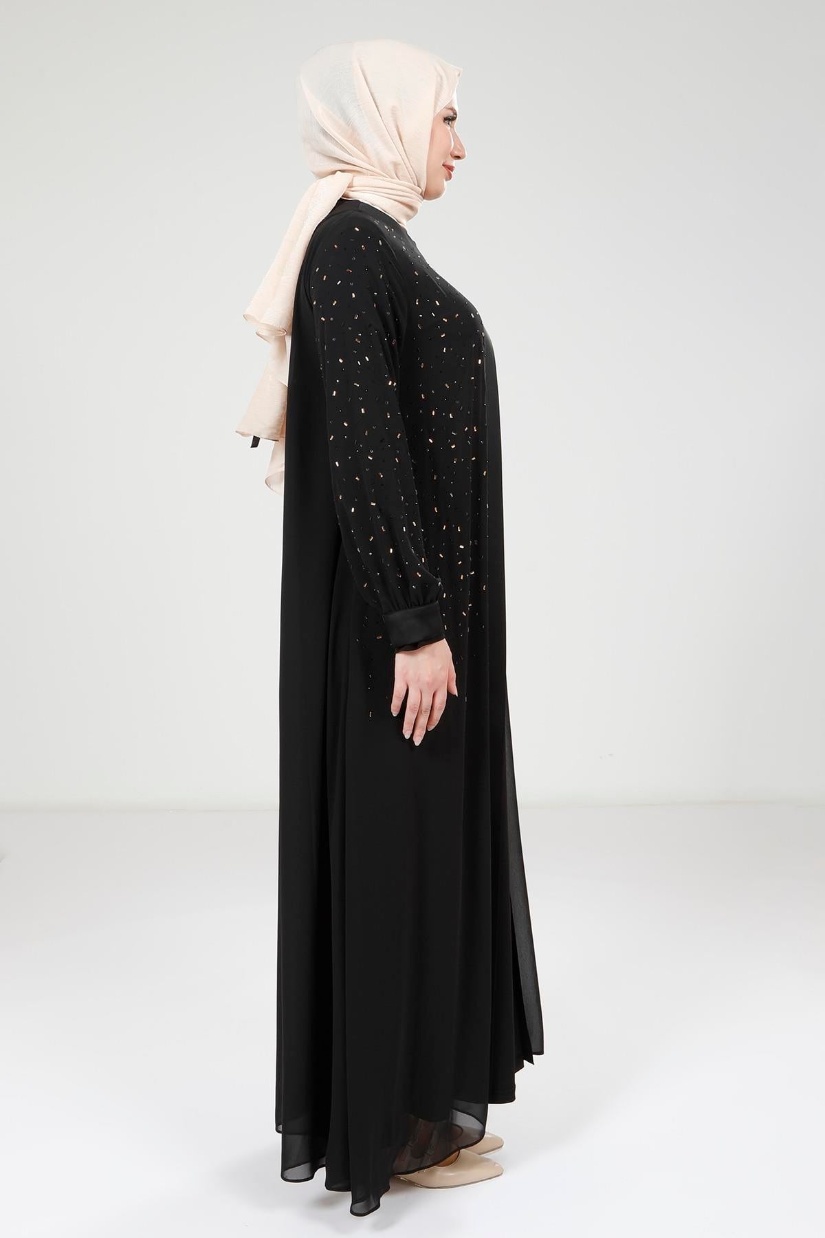 9321 ABAYA ŞİFON - Siyah