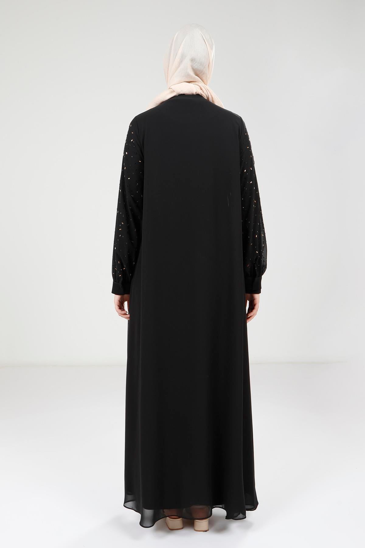 9321 ABAYA ŞİFON - Siyah