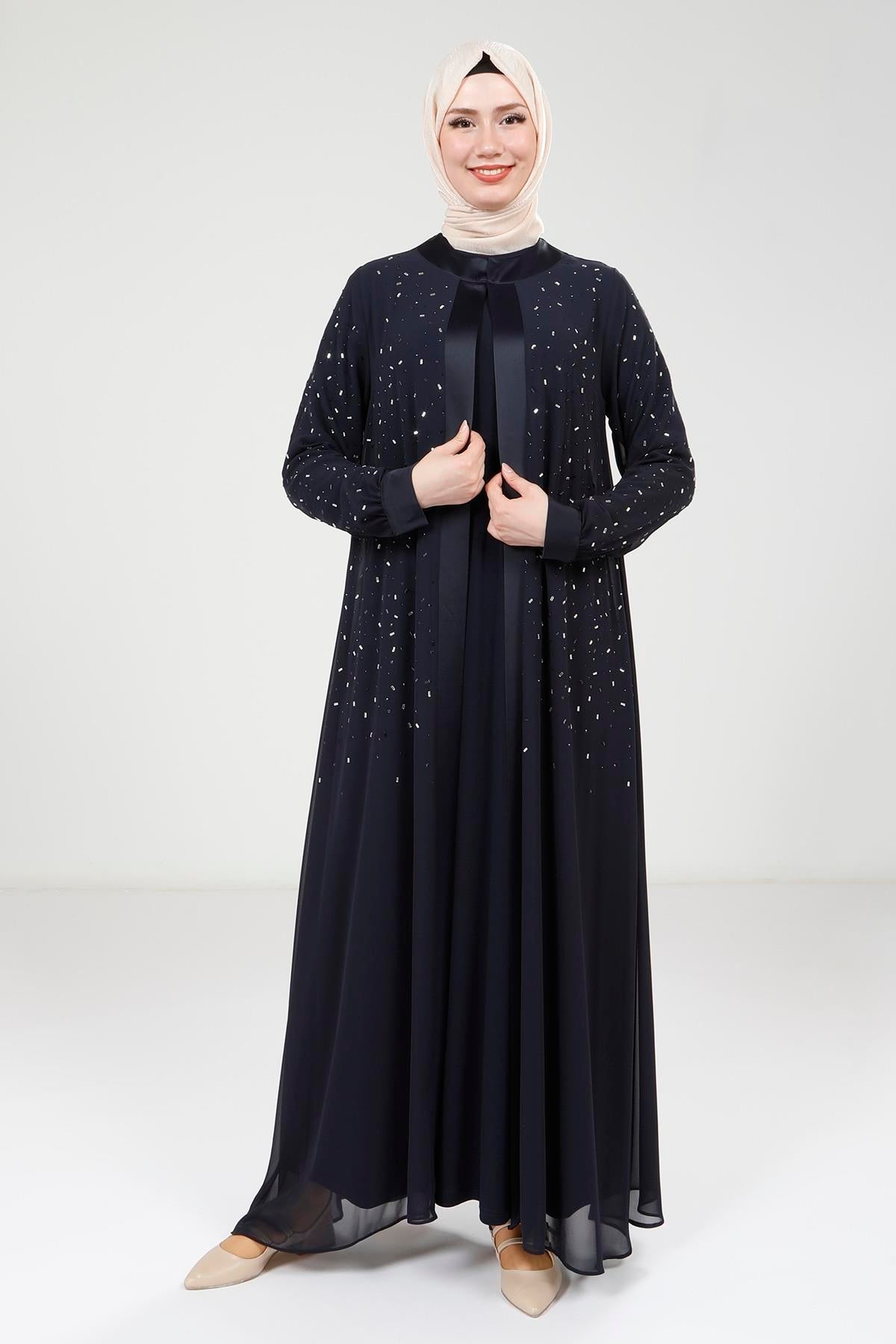 9321 ABAYA ŞİFON - Lacivert
