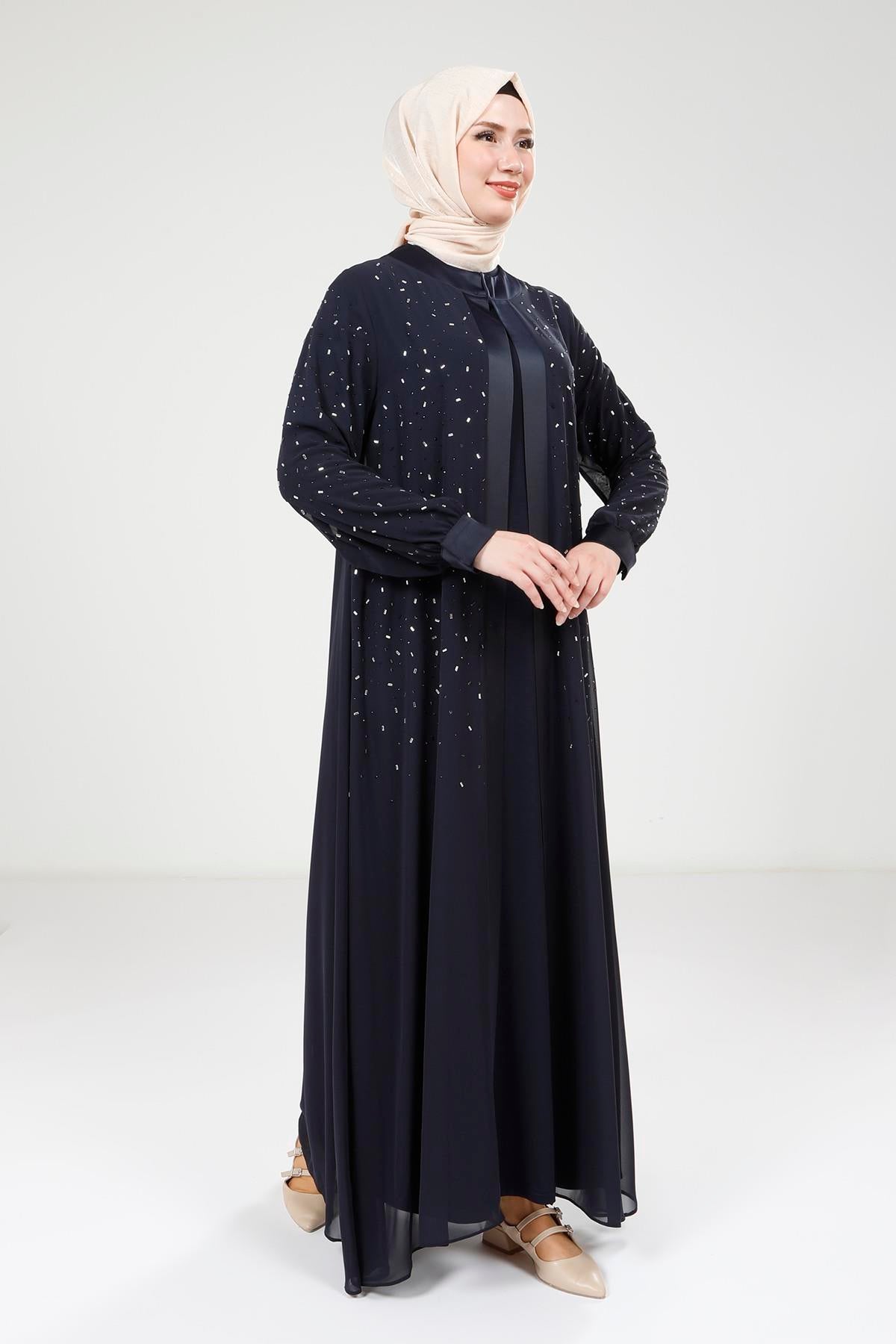 9321 ABAYA ŞİFON - Lacivert