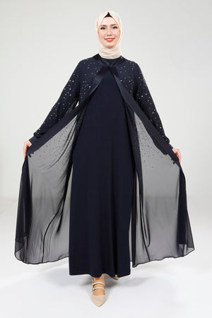 9321 ABAYA ŞİFON - Lacivert