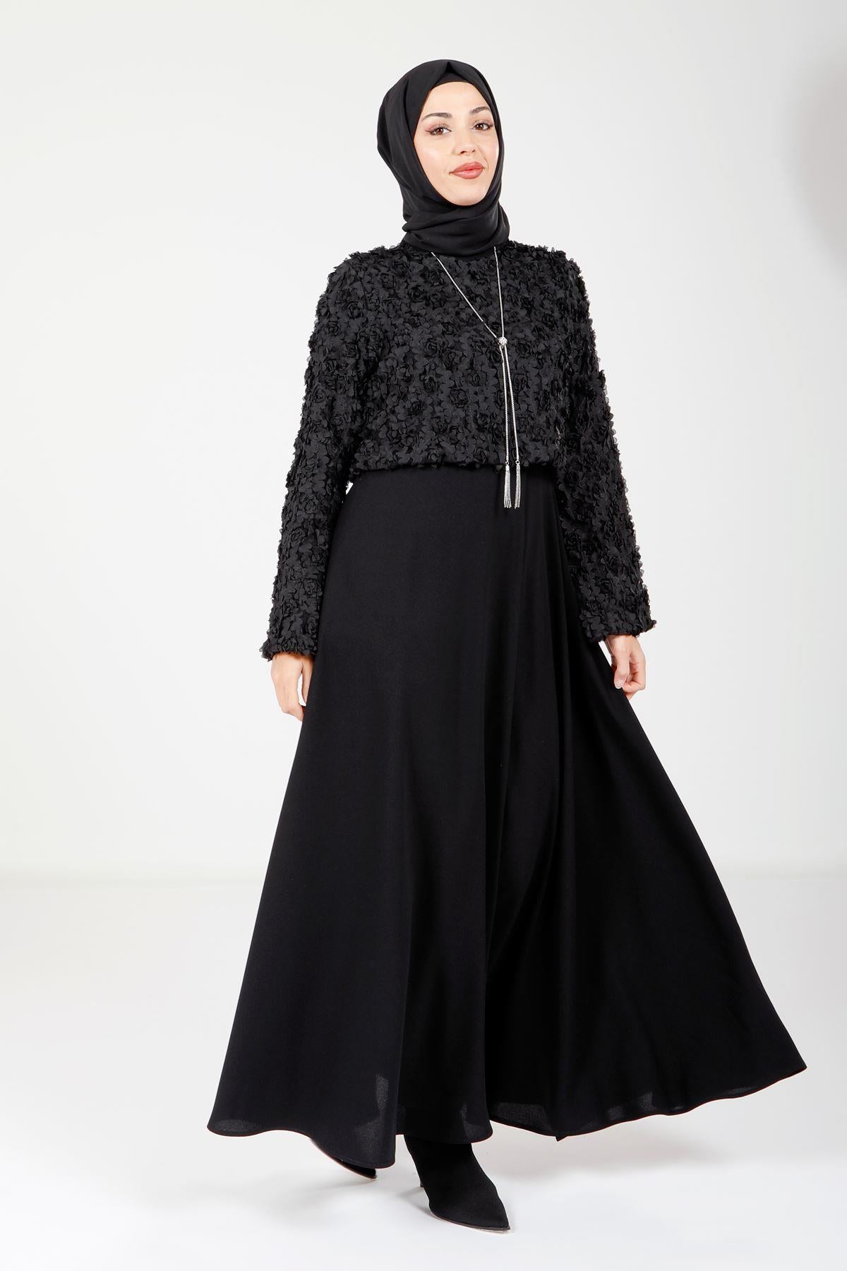 9099 ELBİSE DANTELLİ - Siyah