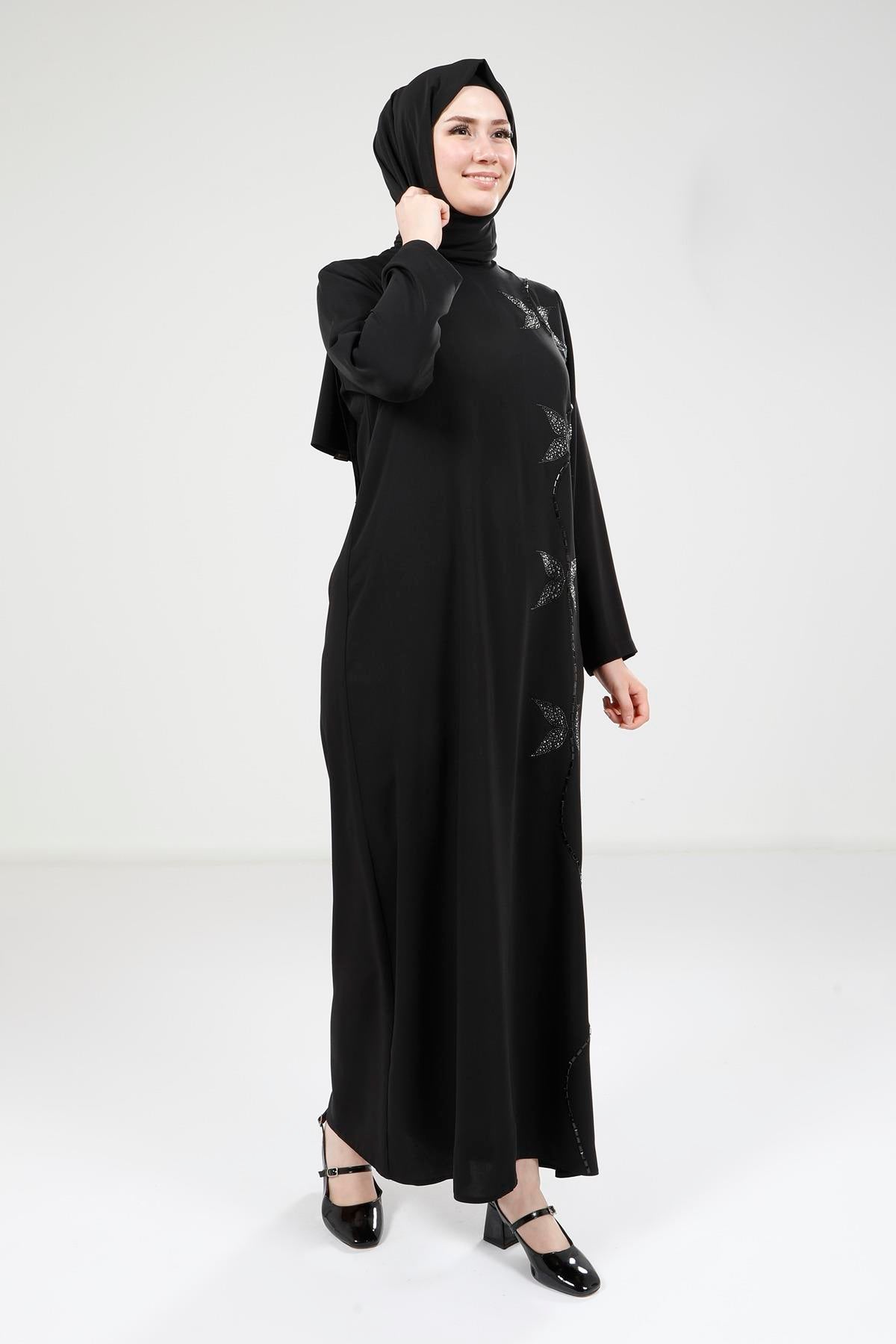 9316 ELBİSE KELEBEK TAŞLI - Siyah
