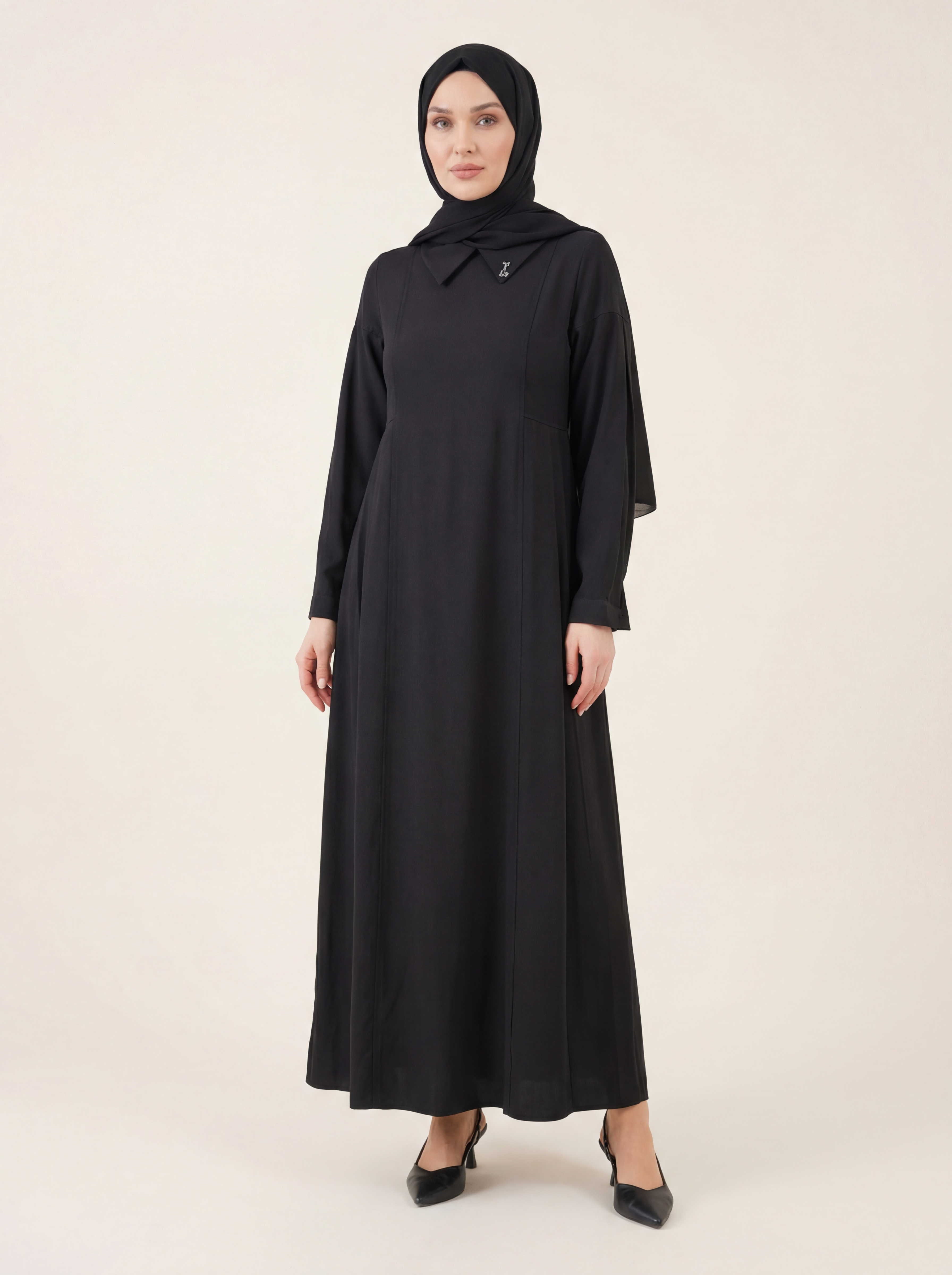 9342 Pileli Elbise - Siyah