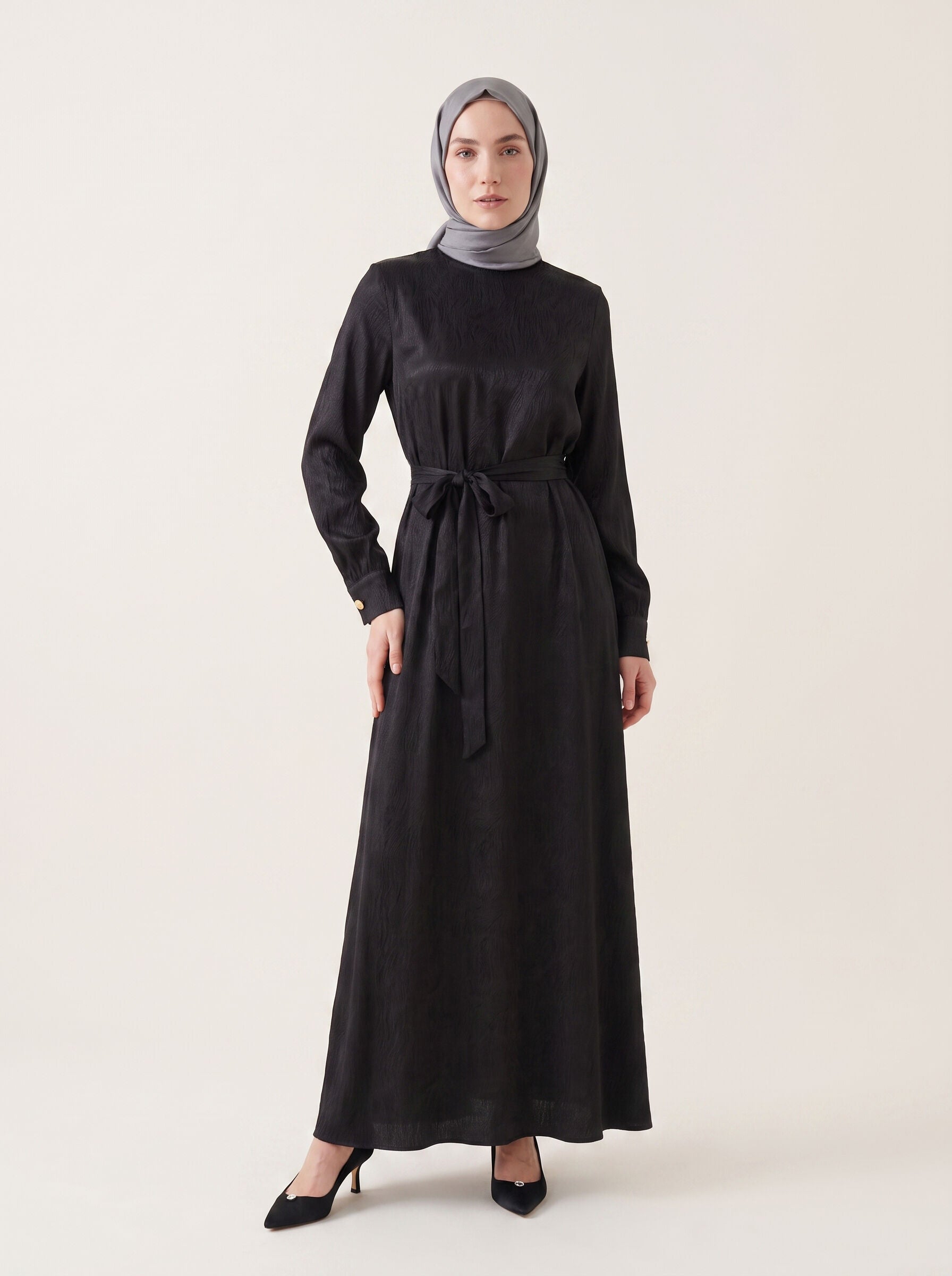 9728-2 Desenli Elbise - Siyah