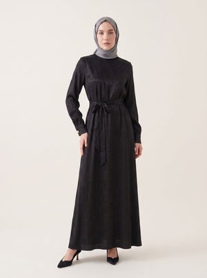 9728-2 Desenli Elbise - Siyah
