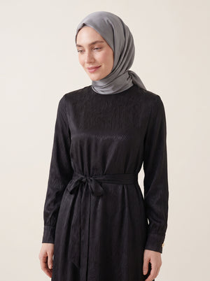 9728-2 Desenli Elbise - Siyah
