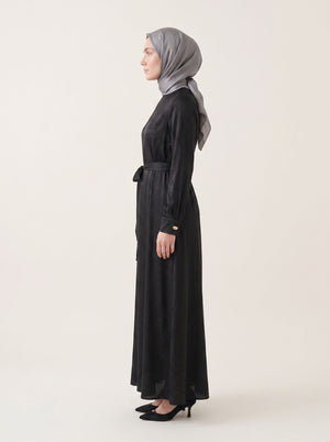 9728-2 Desenli Elbise - Siyah