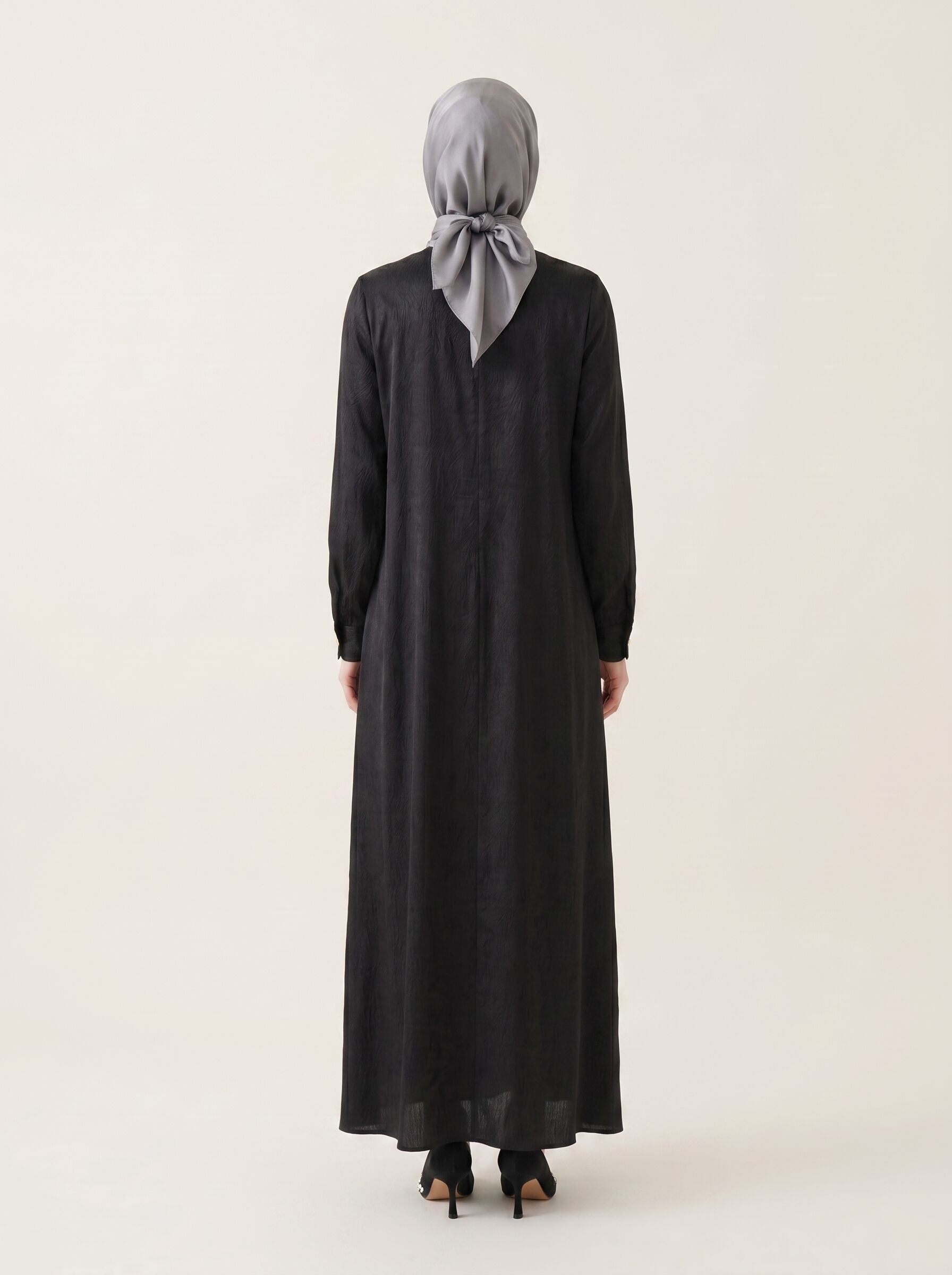 9728-2 Desenli Elbise - Siyah