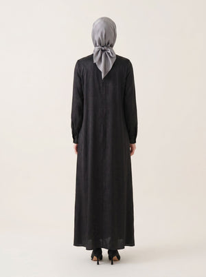 9728-2 Desenli Elbise - Siyah