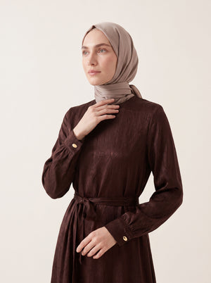 9728-2 Desenli Elbise - Acı Kahve