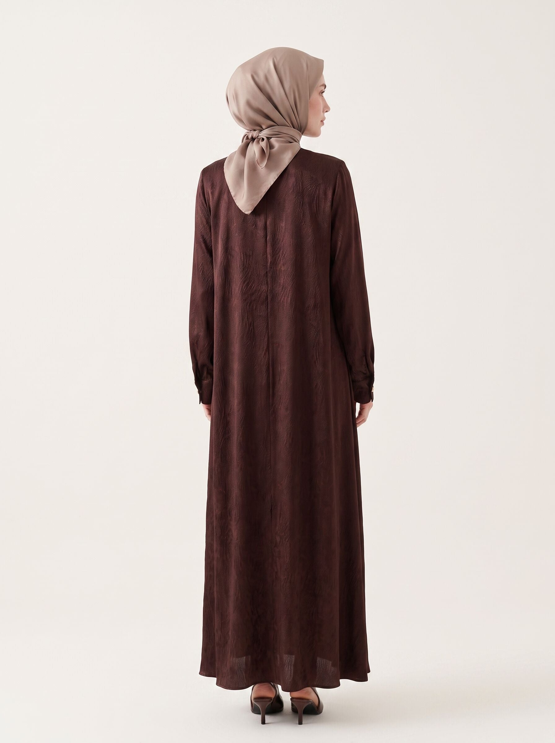 9728-2 Desenli Elbise - Acı Kahve